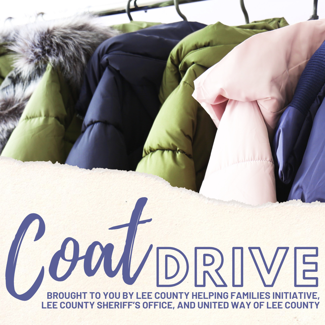 Coat Drive graphic with winter coats on a rack