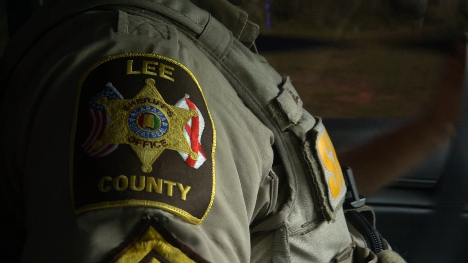 Lee County Sheriff's Office shoulder patch on a deputy's uniform