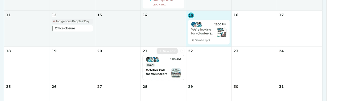 A post card being dragged across the Planner month view, with the day under it highlighted